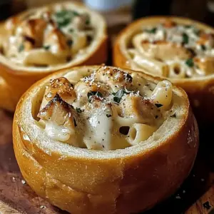 Chicken Alfredo Garlic Bread Bowls