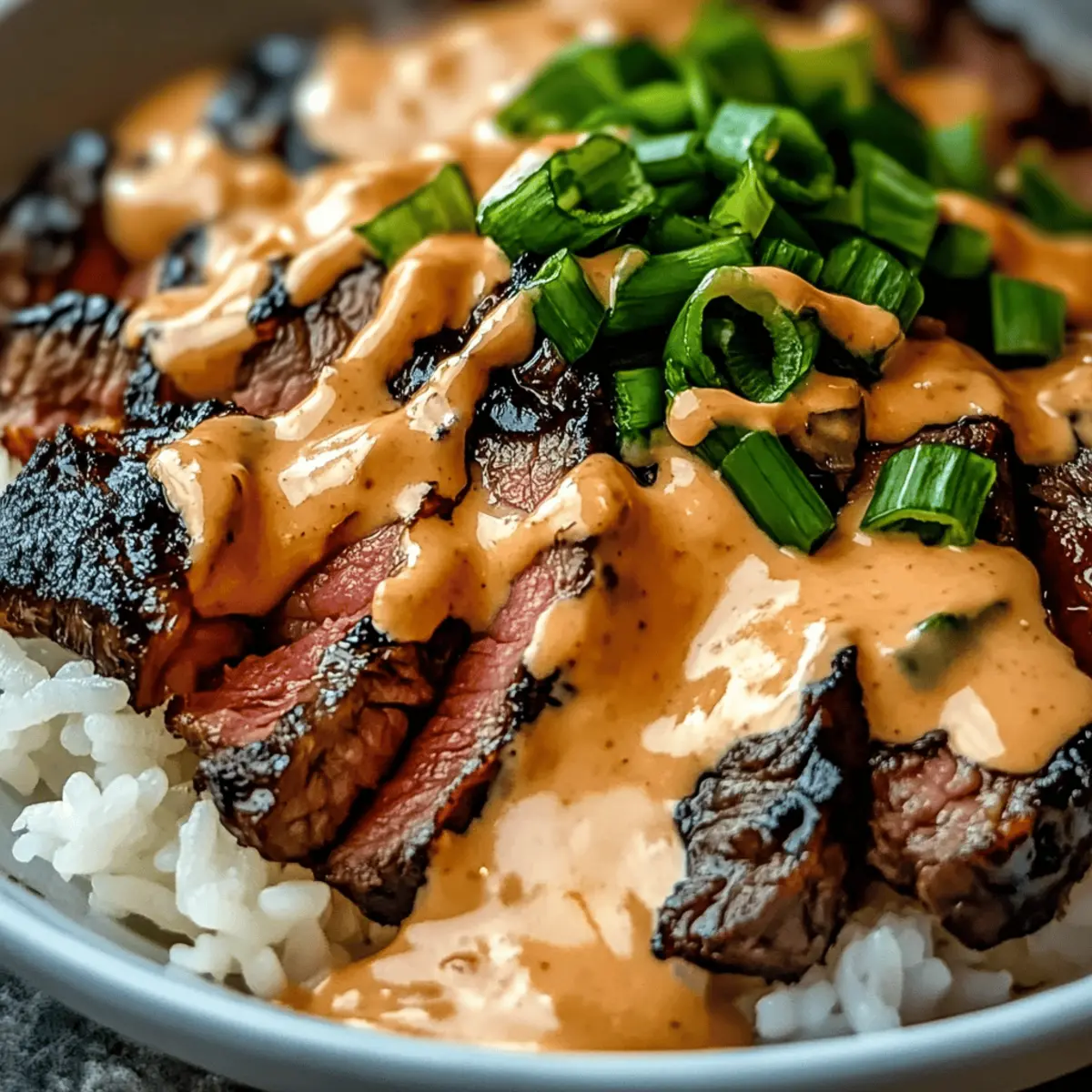 Korean BBQ Steak Rice Bowls with Spicy Cream Sauce