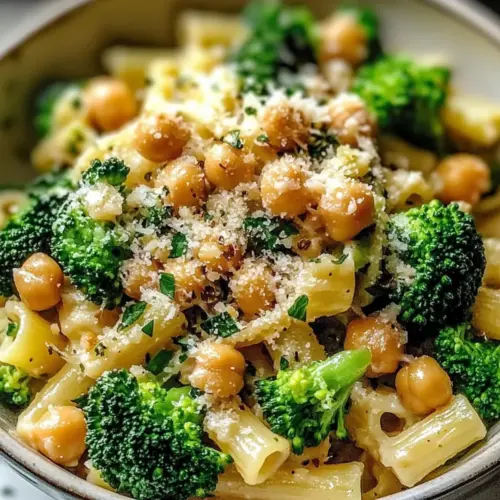 Broccoli Chickpea Pasta with Garlic Olive Oil