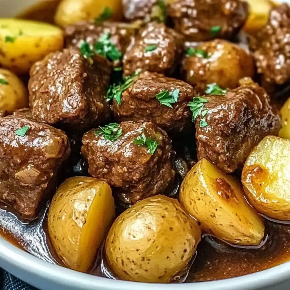 Slow Cooker Garlic Butter Beef Bites & Potatoes