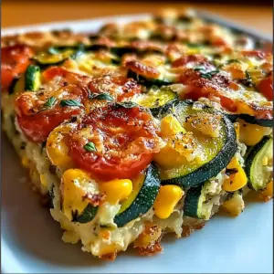 Cheesy Zucchini Corn Tomato Bake with Parmesan Crust