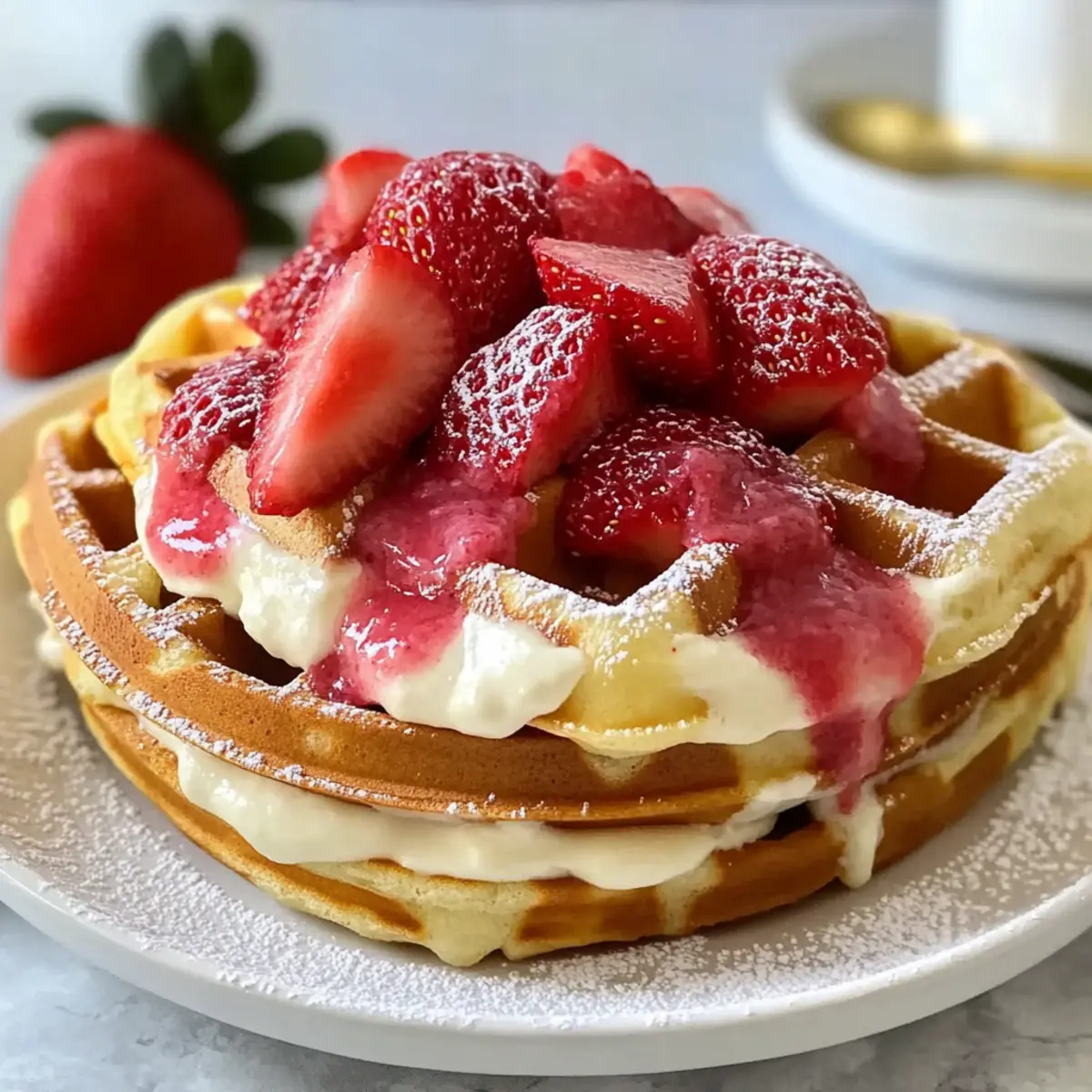 Strawberry Cheesecake Stuffed Waffles